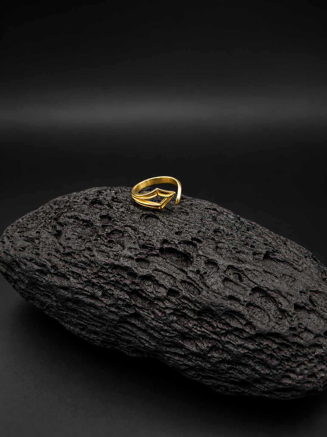 Anillo dorado sobre roca volcánica Anillo Instinto Oro
