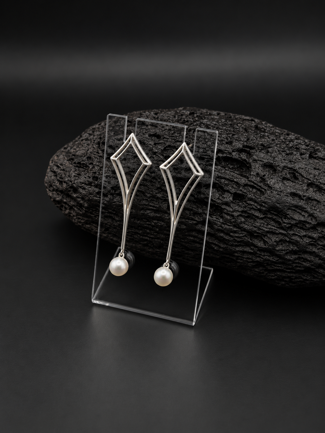 pend.perla.rombo.plata Pendientes Instinto Perla